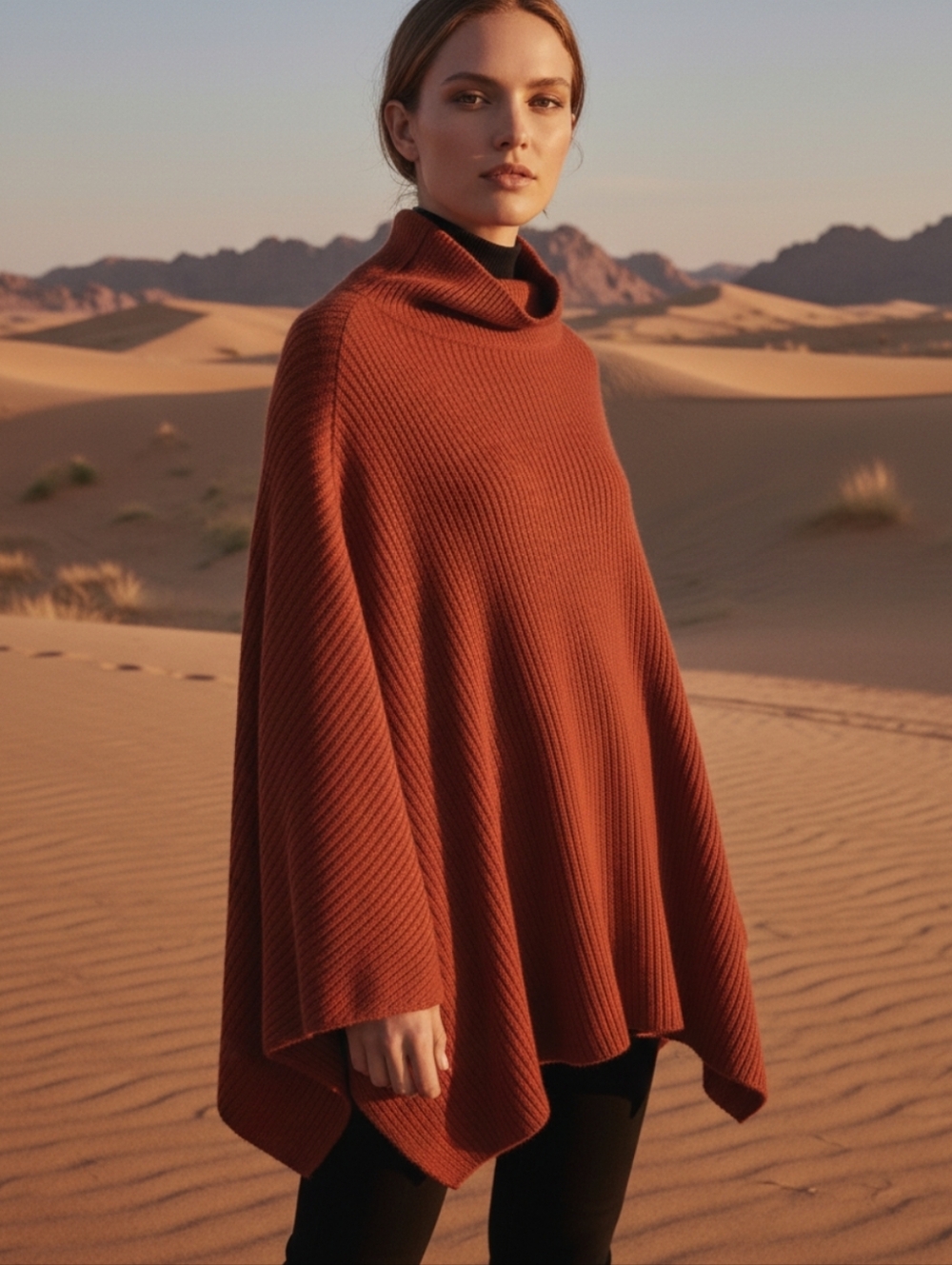 Ulla Johnson Rib Knit Alpaca Blend Funnel Neck Sweater Poncho Terracotta XS